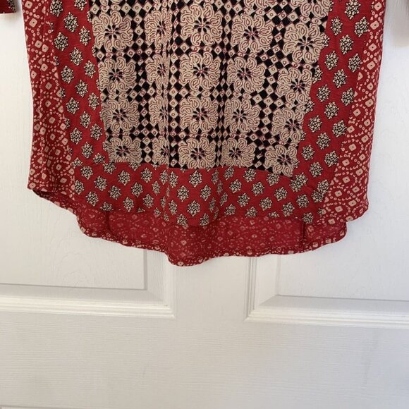 Lucky Brand Women's Shirt Top Size Small Black Tan Red 1/2 Sleeve Crochet - Picture 4 of 10